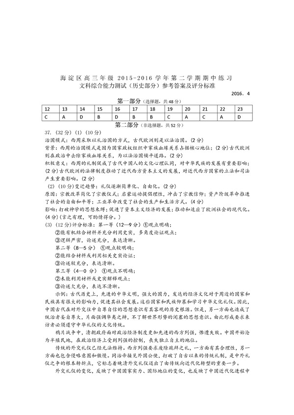 2016北京海淀区高三一模历史试题