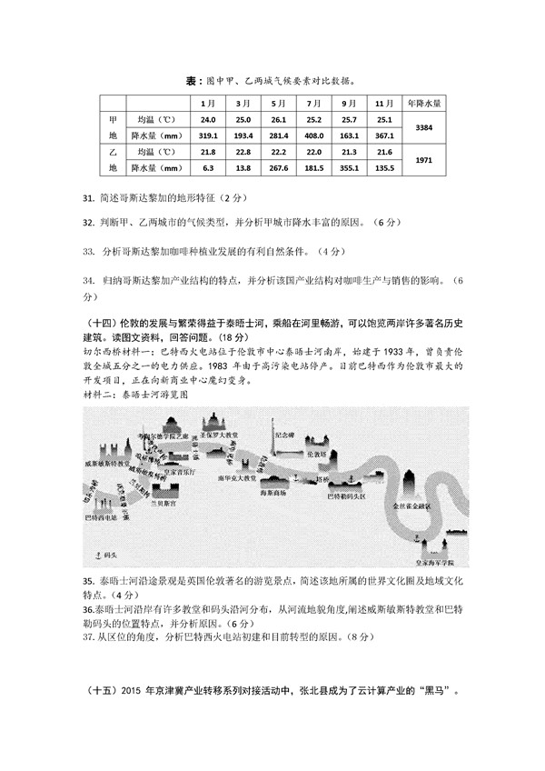 2016上海市杨浦区高三二模地理试题及答案