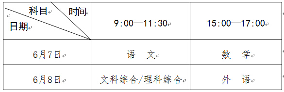 郑州2016年高考时间及考试科目