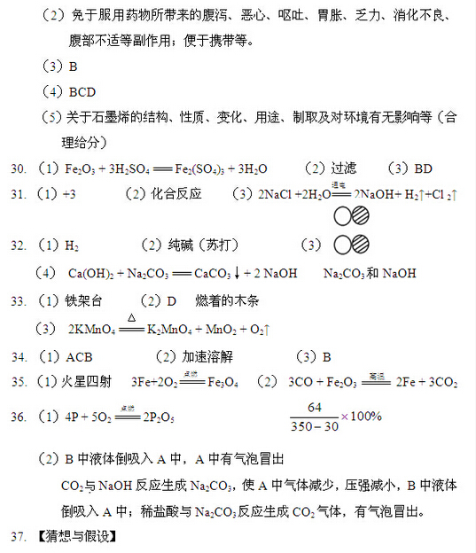 2016北京房山区中考一模化学答案