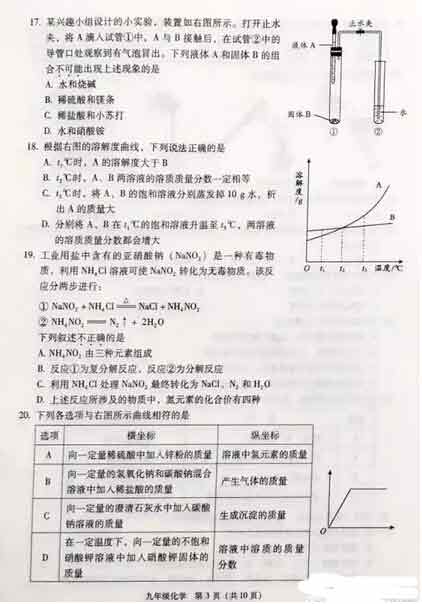 2016北京海淀区中考一模化学试题及答案