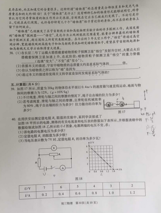 2016北京东城区中考一模物理试题及答案