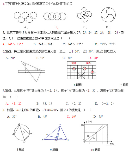 2016北京怀柔区中考一模数学试题 2016北京怀柔区中考一模数学试题