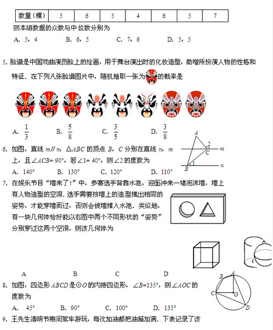 2016北京石景山区中考一模数学试题及答案
