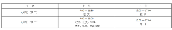 上海2016年高考考试时间及科目安排