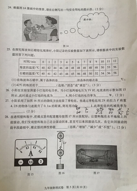 2016北京朝阳区中考一模物理试题及答案