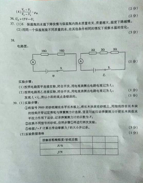 2016北京朝阳区中考一模物理试题及答案
