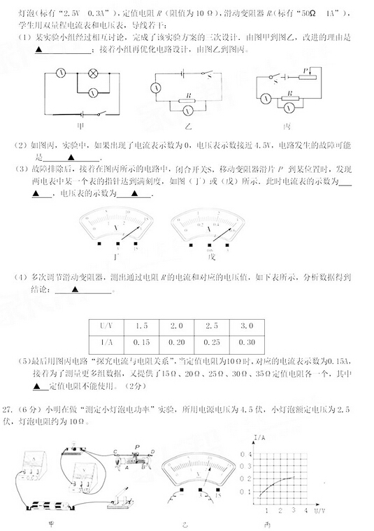 2016江苏南京六合区中考一模物理试题及答案