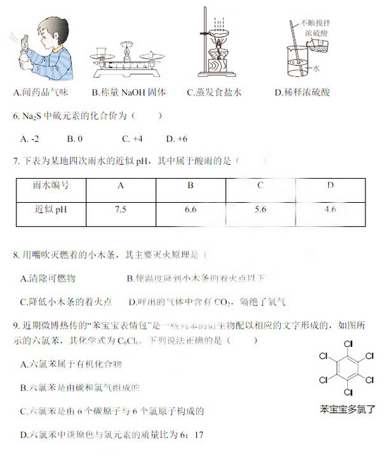 2016江苏南京建邺区中考一模化学试题及答案