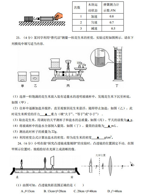 2016江苏南京鼓楼区中考一模物理试题及答案