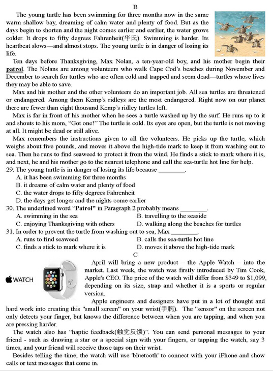 2016江苏南京玄武区中考一模英语试题及答案