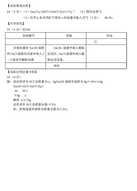 2016北京平谷区中考一模化学试题及答案
