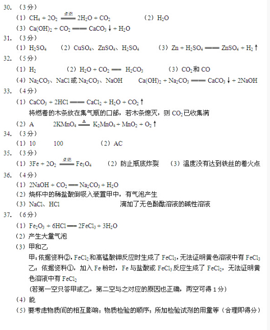 2016北京石景山区中考二模化学答案