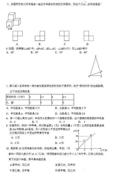 2016北京东城区中考二模数学试题 2016北京东城区中考二模数学试题
