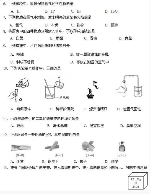 2016北京海淀区中考二模化学试题