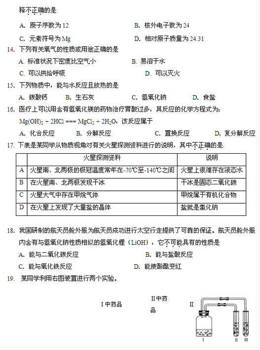 2016北京海淀区中考二模化学试题