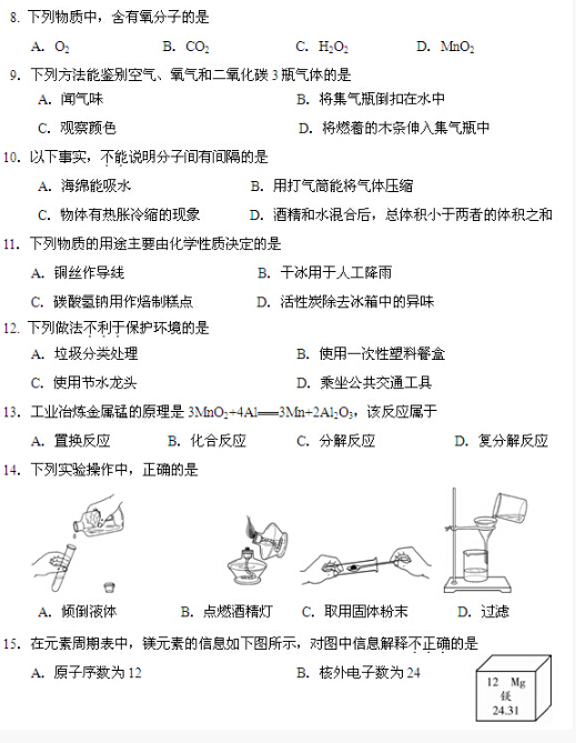 2016北京昌平区中考二模化学试题