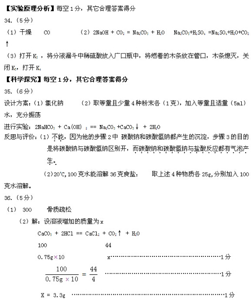 2016北京顺义区中考二模化学答案