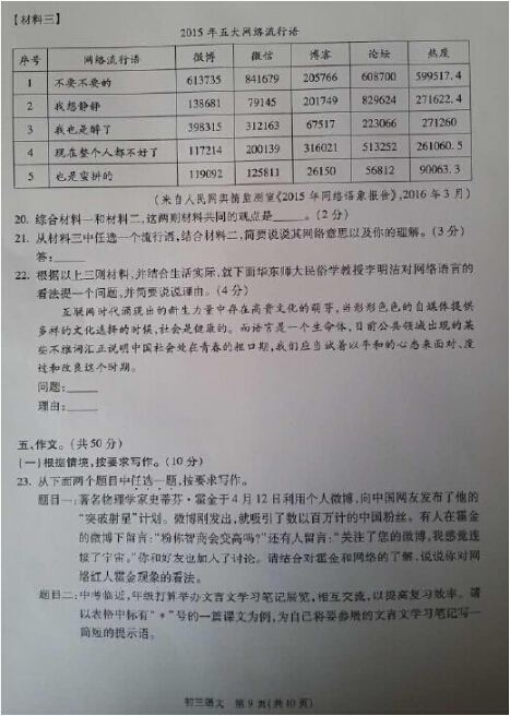 2016北京东城区中考二模语文试题