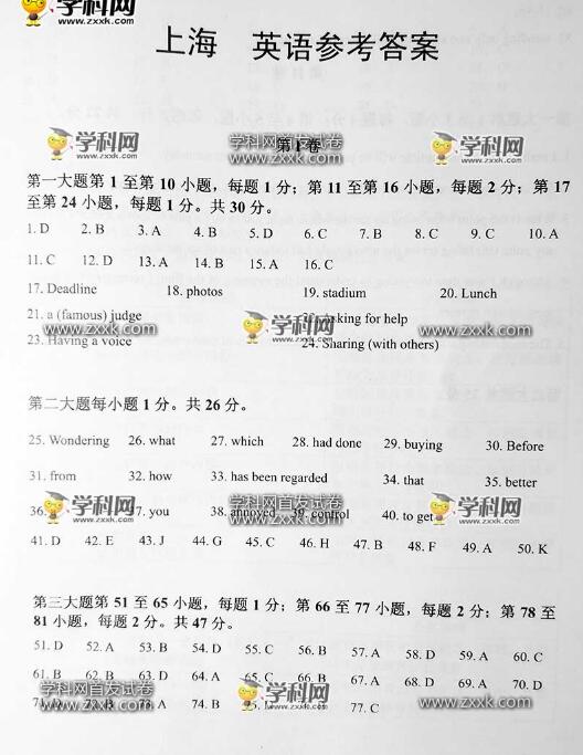 2016上海高考英语试题及答案