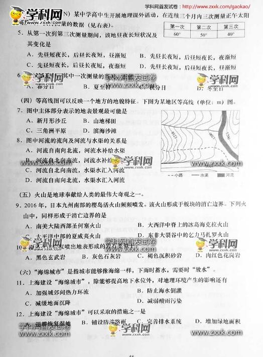 2016上海高考地理试题及答案
