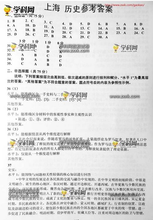 2016上海高考历史试题及答案