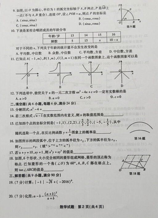 2016福建福州中考数学试题及答案