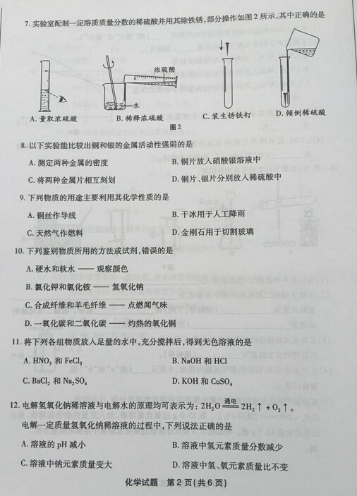 2016福建福州中考化学试题及答案