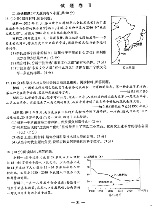 2016浙江宁波中考政治试题及答案