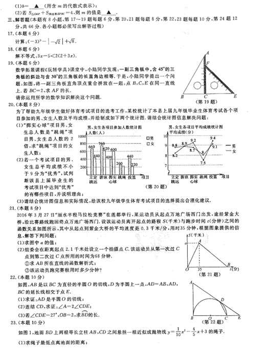 2016浙江丽水中考数学试题及答案