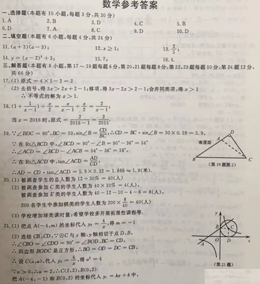 2016浙江舟山中考数学答案