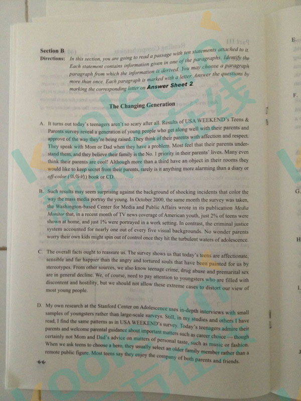 2016年6月英语六级阅读试卷及答案第三套