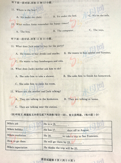 2016山东烟台中考英语试题