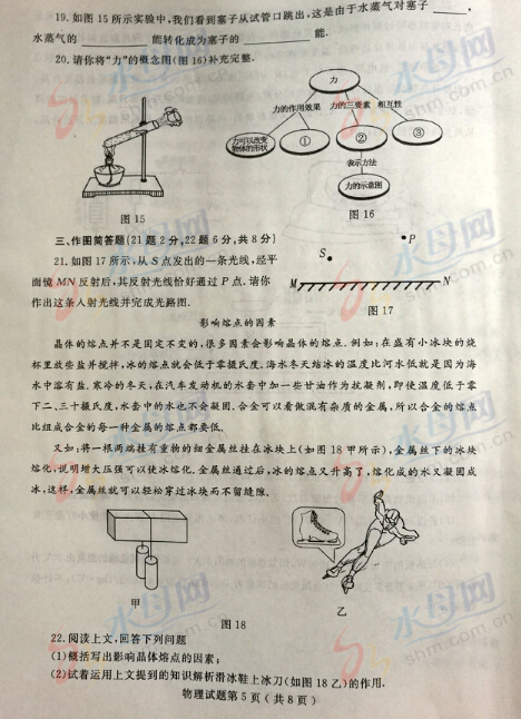 2016山东烟台中考物理试题及答案