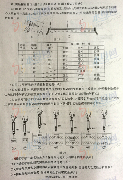 2016山东烟台中考物理试题及答案