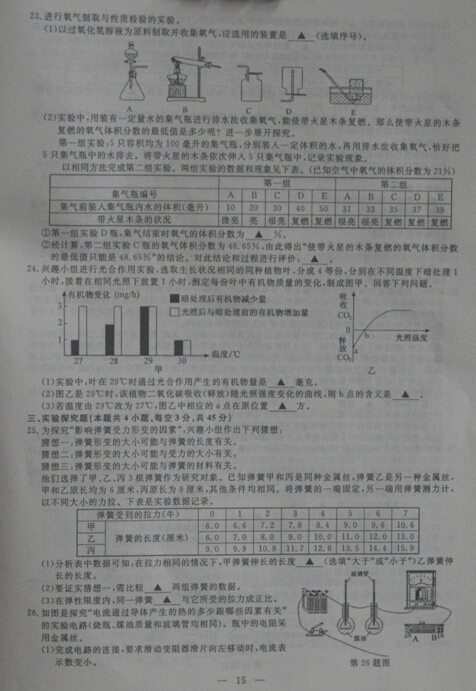 2016浙江绍兴中考科学试题及答案