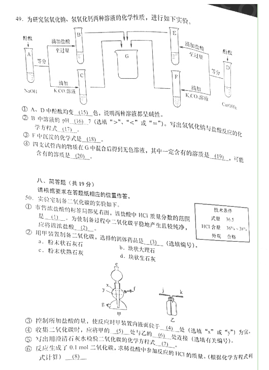 2016上海中考理综(化学)试题