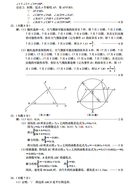 2016江苏南京中考数学试题及答案题
