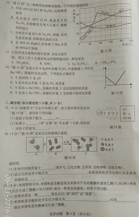 2016广东省考中考化学试题及答案
