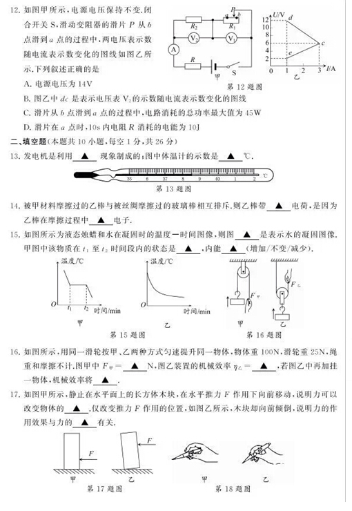 2016江苏苏州中考物理试题及答案