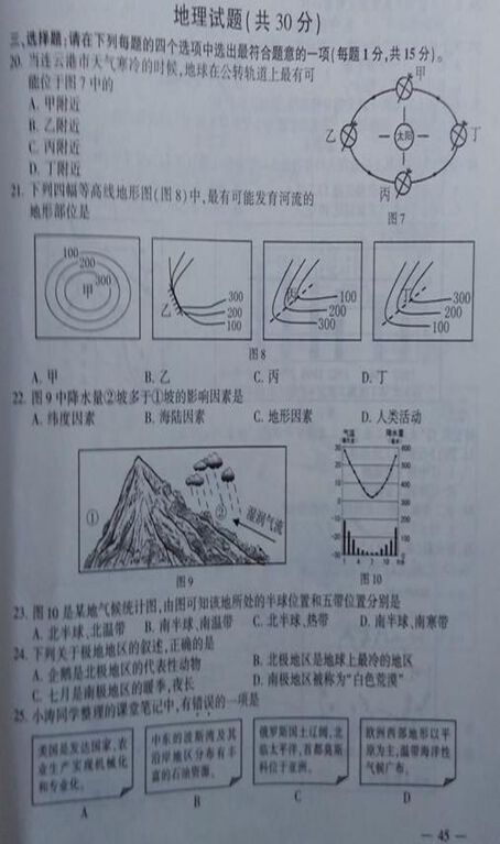 2016江苏连云港中考地理试题