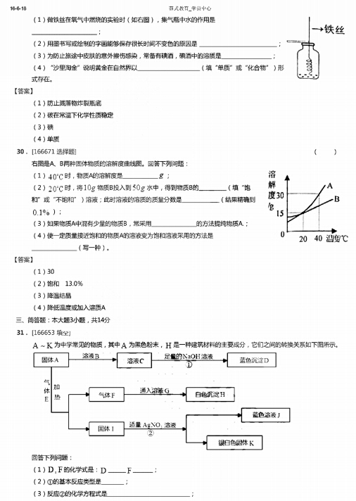2016甘肃兰州中考化学试题及答案