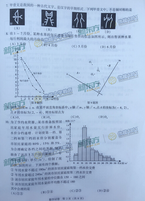 2016北京中考数学试题及答案