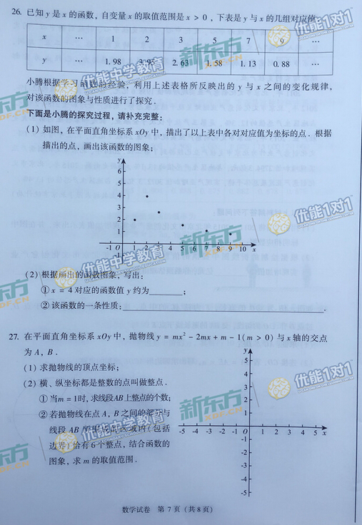 2016北京中考数学试题及答案
