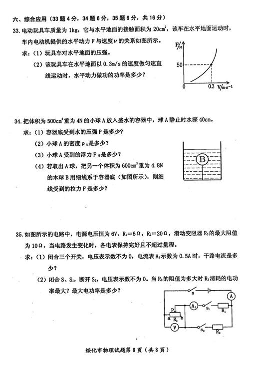 2016黑龙江绥化中考物理试题