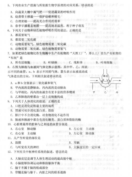 2016山东威海中考生物试题