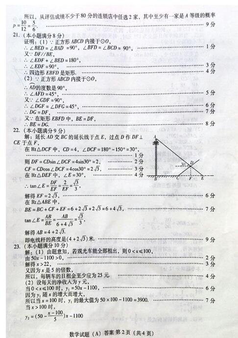 2016山东潍坊中考数学答案
