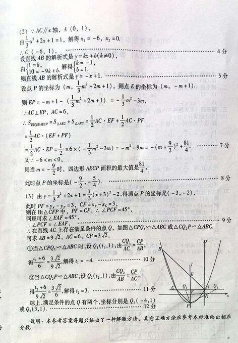 2016山东潍坊中考数学答案