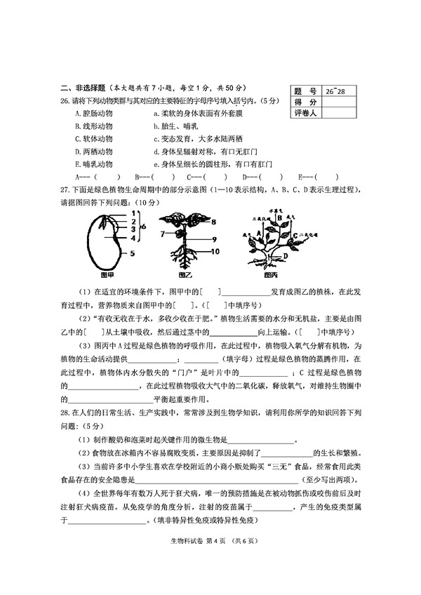 2016海南中考生物试题