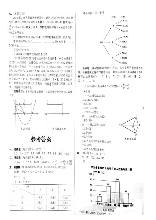 2016辽宁沈阳中考数学答案